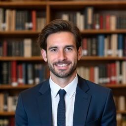 Ritratto professionale dell'insegnante Marco Bianchi in una biblioteca.